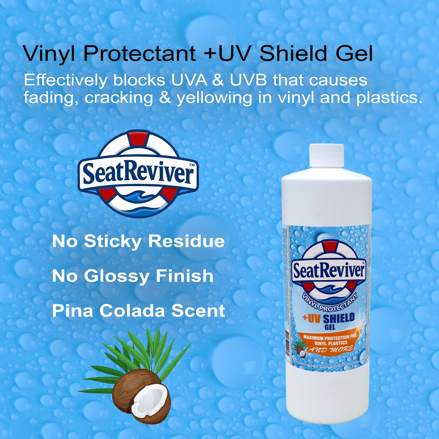 Seat Reviver™ Vinyl Protectant +UV Shield | For Boat Seats, Outdoor Vinyl and Plastics
