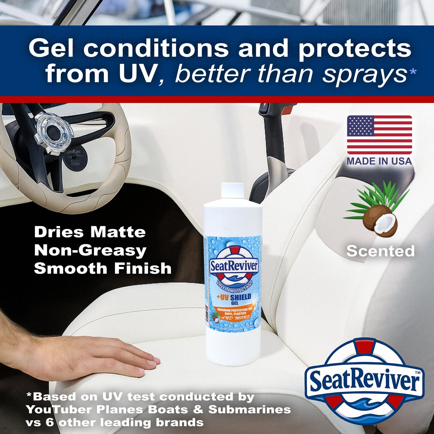 Seat Reviver™ Boat Seat Restore & Protect Kit | Mildew Remover + UV Protectant Gel for Vinyl, Plastics & More
