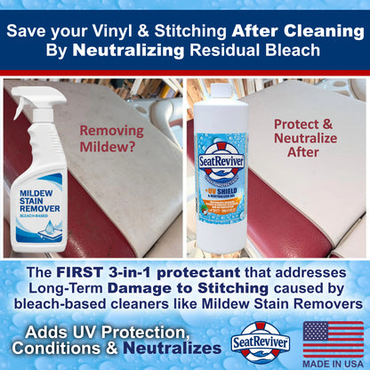 Seat Reviver® Marine Vinyl Protectant +UV Shield & Residual Bleach Neutralizer | For Boat Seats, Vinyl & Plastics