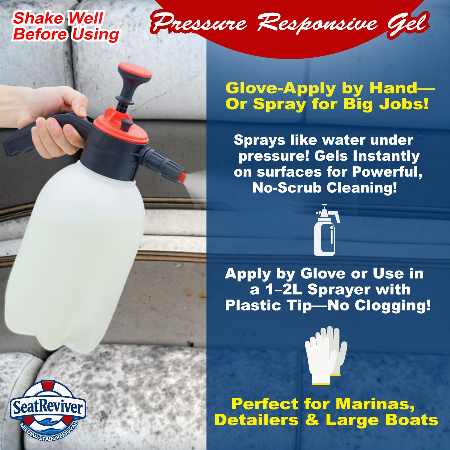 Seat Reviver™ Mildew Stain Remover Cleaning Gel | For Boat Seats, Vinyl & Plastics