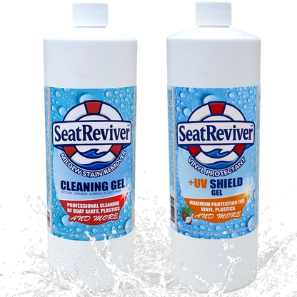 Seat Reviver™ Boat Seat Restore & Protect Kit | Mildew Remover + UV Protectant Gel for Vinyl, Plastics & More