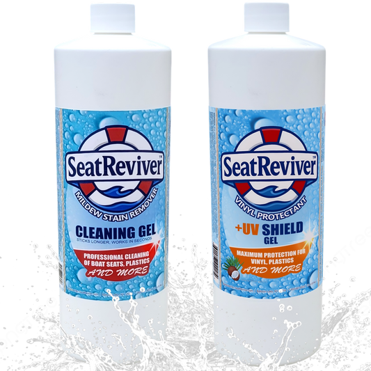 Seat Reviver™ Boat Seat Restore & Protect Kit | Mildew Remover + UV Protectant Gel for Vinyl, Plastics & More