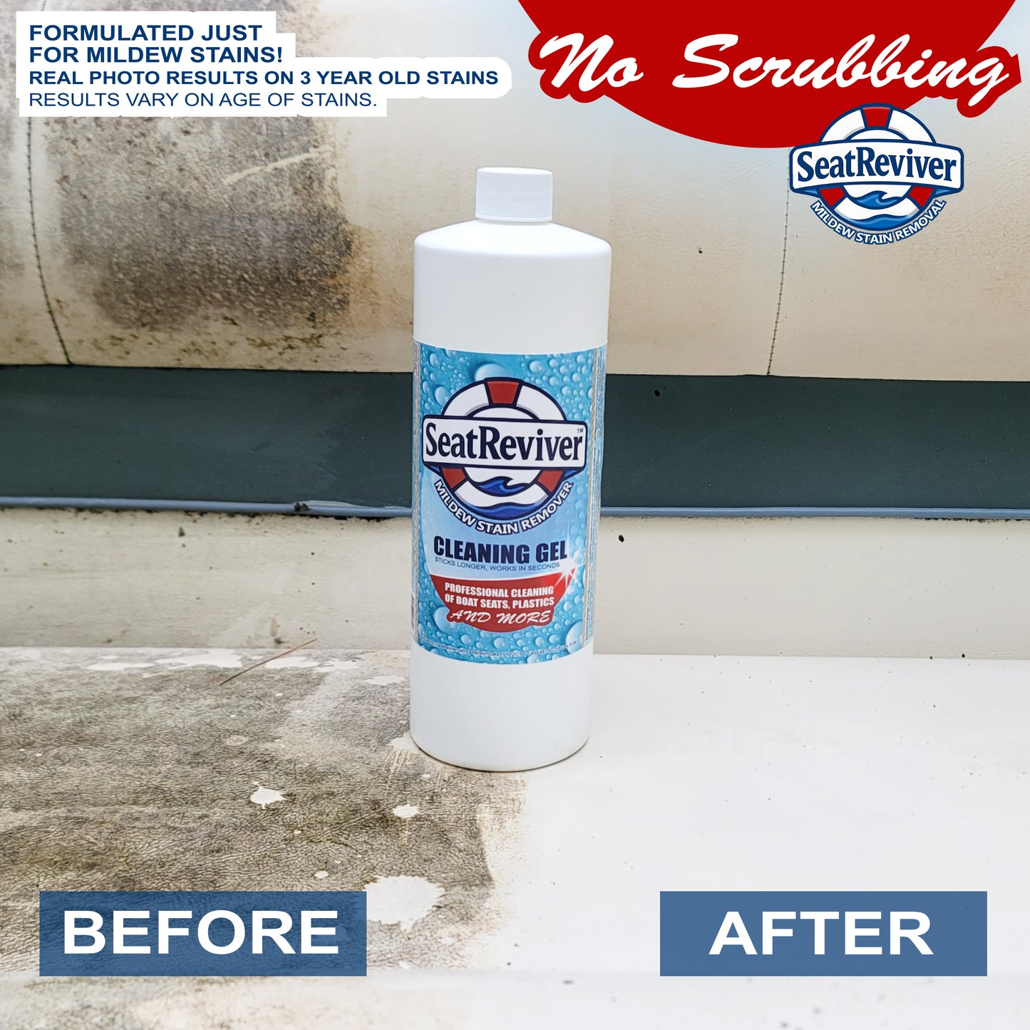 Seat Reviver™ Mildew Stain Remover Cleaning Gel | For Boat Seats, Vinyl & Plastics