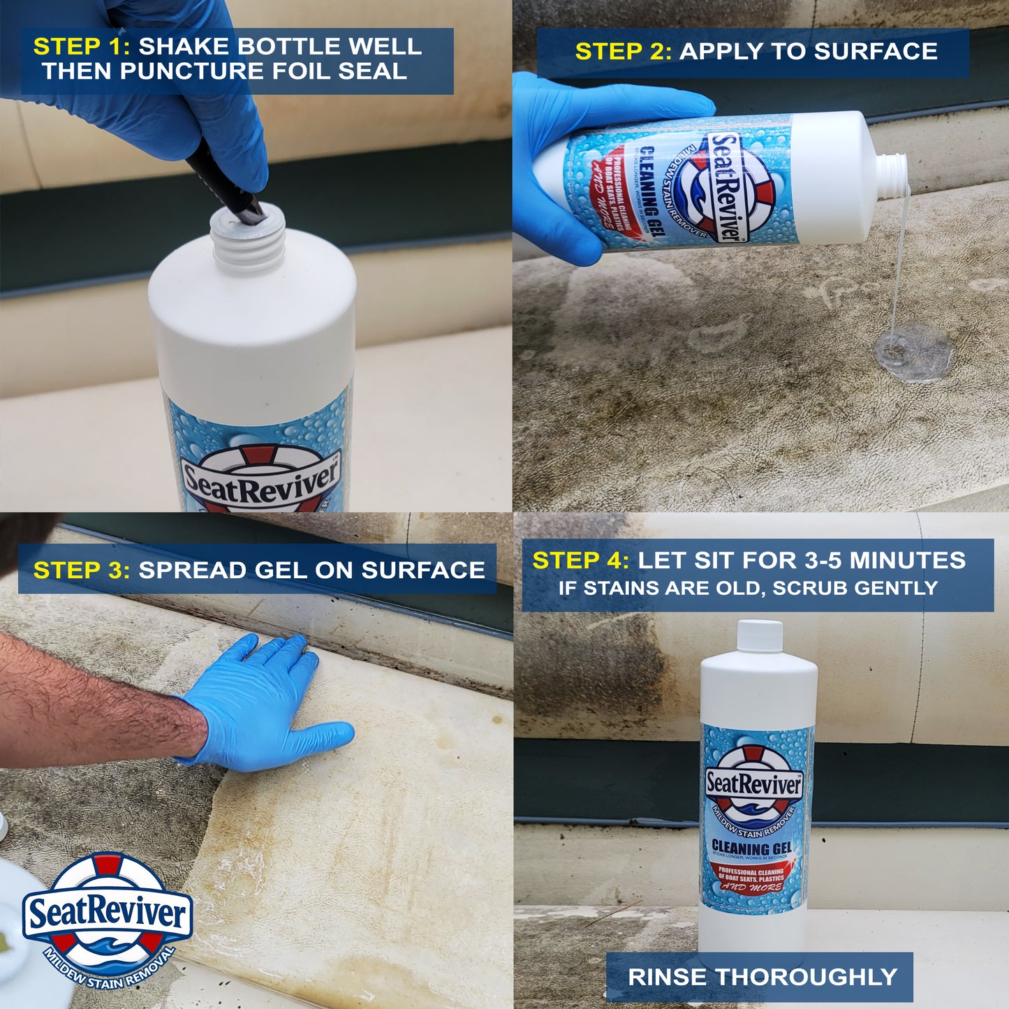 Seat Reviver™ Mildew Stain Remover Cleaning Gel | For Boat Seats, Vinyl & Plastics