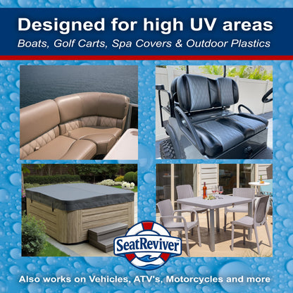Seat Reviver™ Boat Seat Restore & Protect Kit | Mildew Remover + UV Protectant Gel for Vinyl, Plastics & More