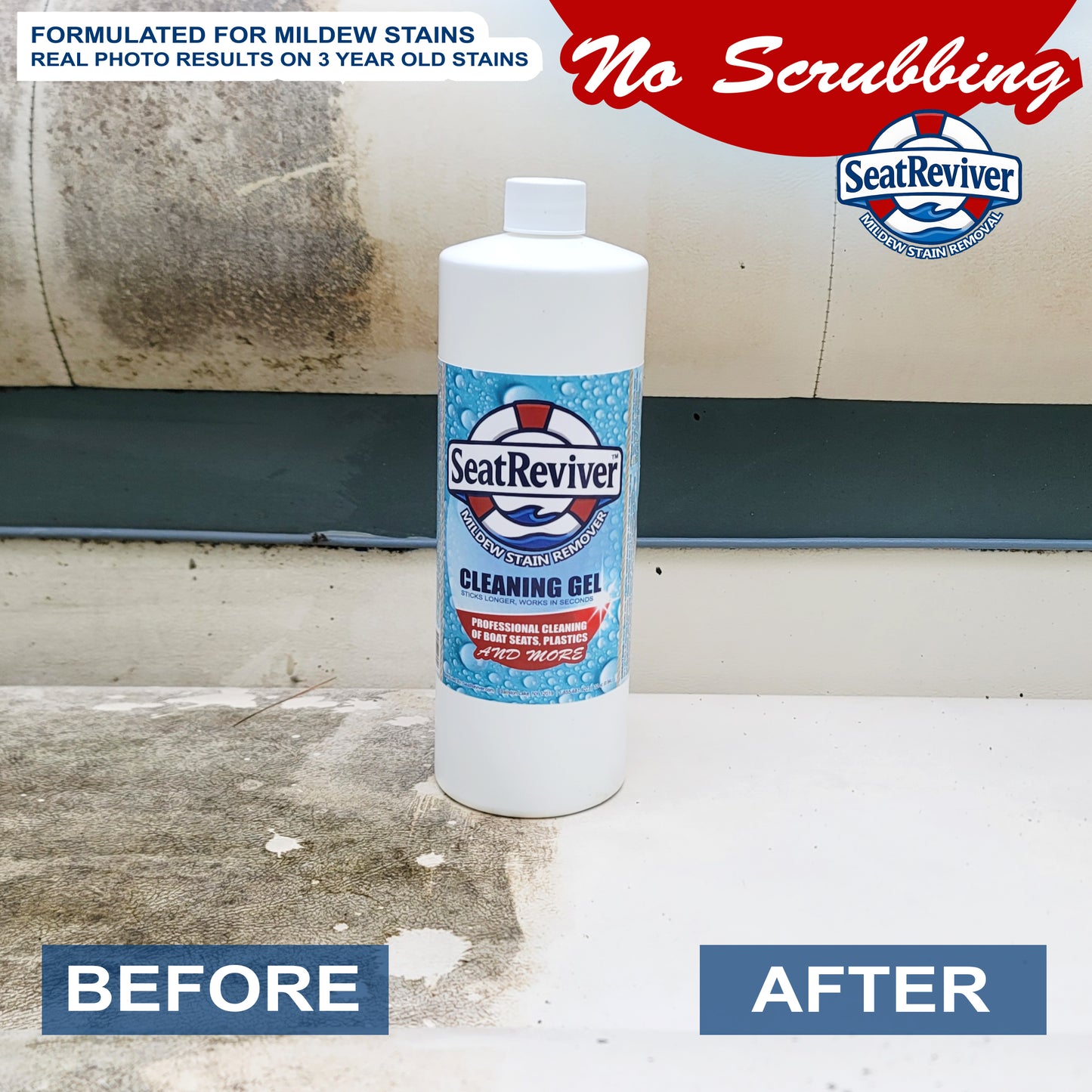 Seat Reviver® Marine Mildew Stain Remover Cleaning Gel | For Boat Seats, Vinyl & Plastics